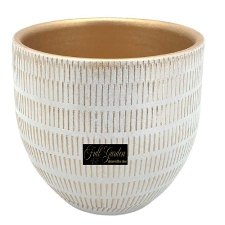 VASO BOMBATO D.14 H.13 BIANCO/ORO