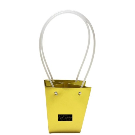 BORSA X 10 PLASTICA ORO LUCIDA C/MANICO  TRAPEZIO1