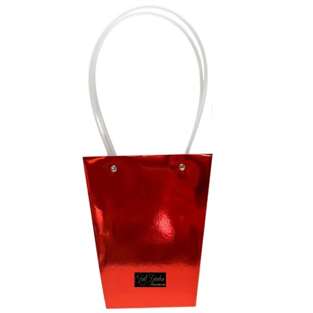 BORSA X 10 PLASTICA ROSSO LUCIDO C/MANICO  TRAPEZI