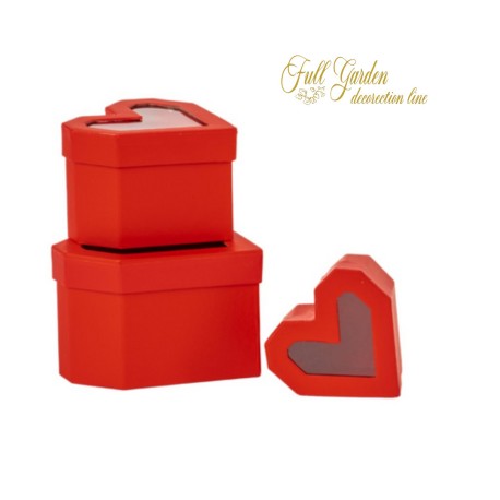 SET 3 SCATOLE A CUORE ROSSE S 8X8 H6 - B 12X12 H8